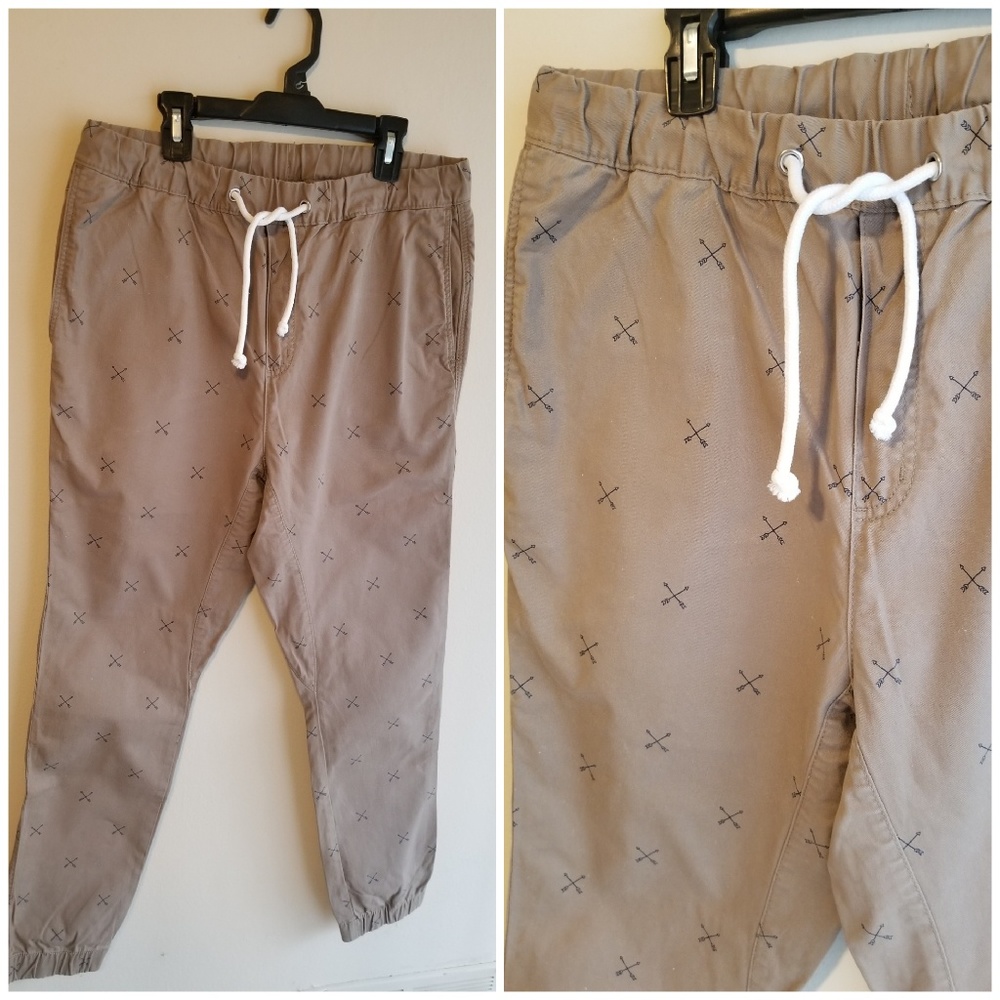 Drawstring beige denim pants
